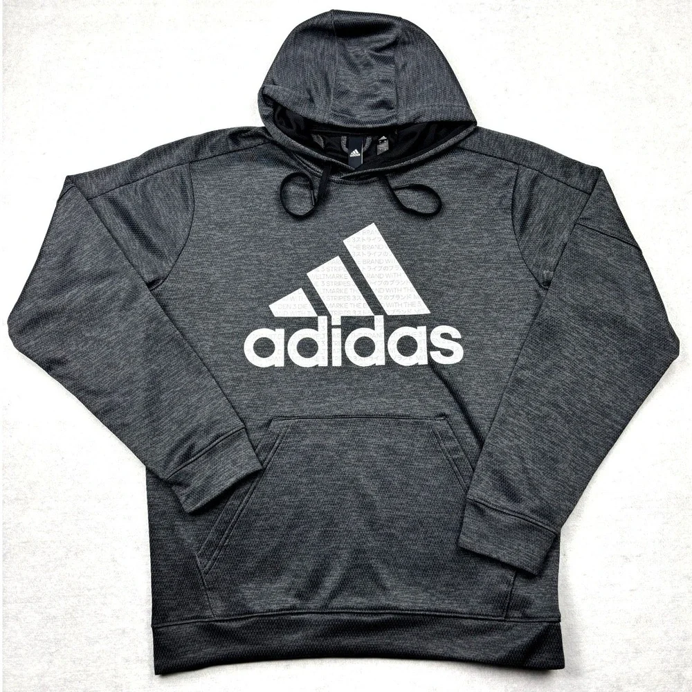 Adidas ClimaWarm Mens Large Gray Graphic Hoodie Pullover FS0022 Heathered Logo